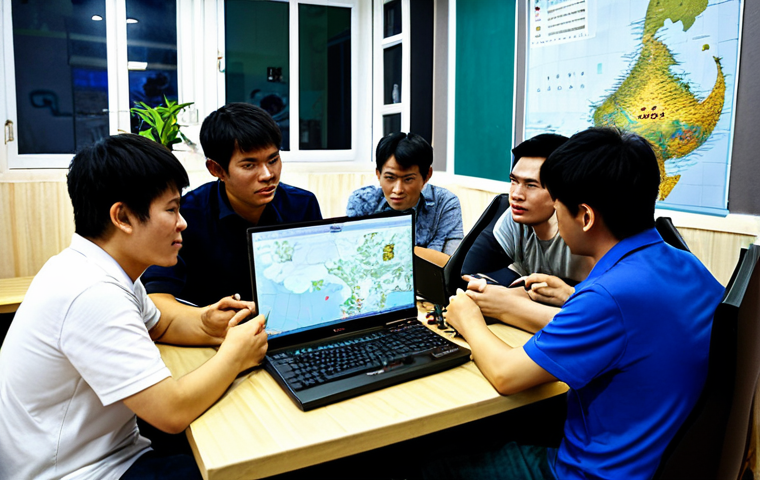 Strategic Planning Session** "A group of Vietnamese gamers, fully clothed in casual attire, gathered around a table strategizing for an Aion fortress siege. Maps and strategy notes are spread out. The atmosphere is focused and collaborative. The setting is a brightly lit internet cafe in Hanoi. Safe for work, appropriate content, professional gaming environment, perfect anatomy, correct proportions, natural pose, well-formed hands, proper finger count, natural body proportions, professional." **