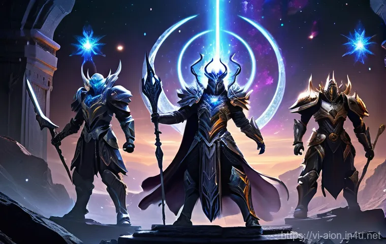 아이온 패치노트 분석 - **Allos Cosmos Dungeon Exploration:** "A group of six diverse Aion Daeva characters, fully clad ...