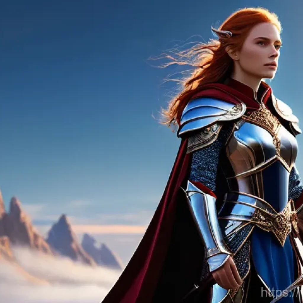 아이온 캐릭터 코스튬 획득 - **Prompt 1: "A regal female elf warrior, standing confidently on a mountaintop overlooking a vast, f...