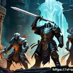 Home 21 아이온 업적 포인트 효율 - A dynamic fantasy battle scene featuring a group of diverse adventurers in detailed armor, fighting ...
