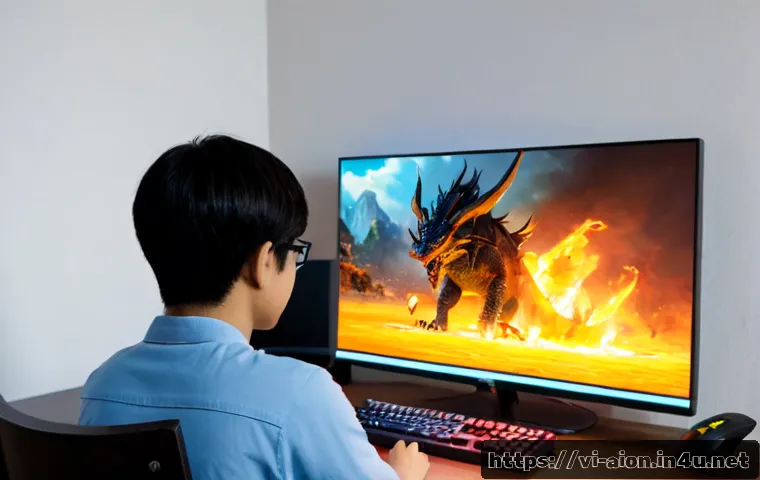 Home 17 아이온 몬스터 약점 분석 - Photorealistic young Vietnamese gamer studying a fantasy monster weakness strategy on a widescreen c...